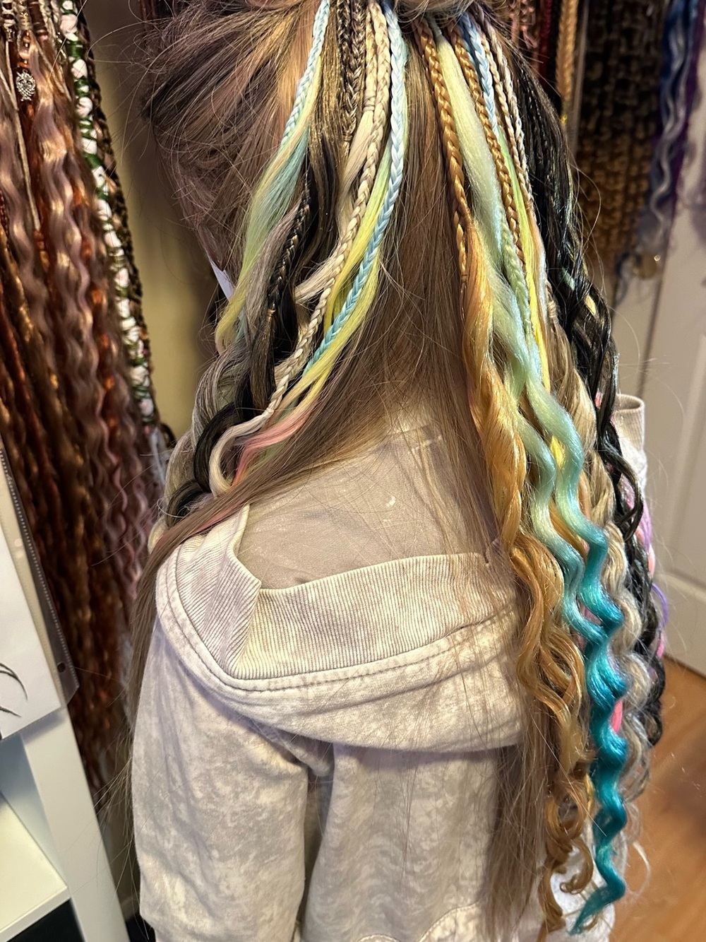 Colorful Braided Hair Extensions with Feather Accent - Picture 5 of 13